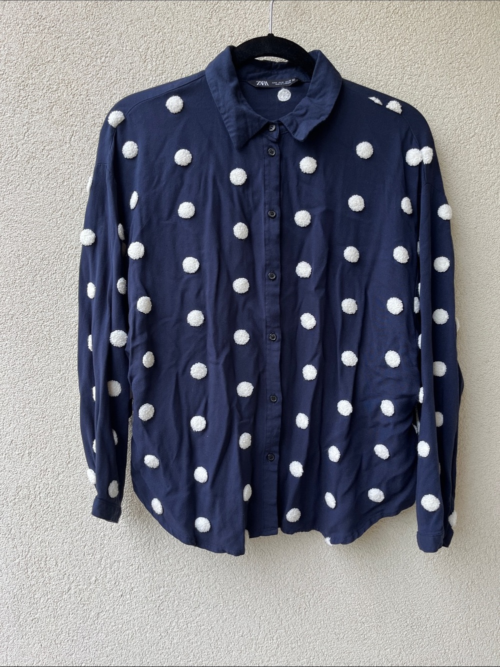Navy Puff Textured Dot Blouse